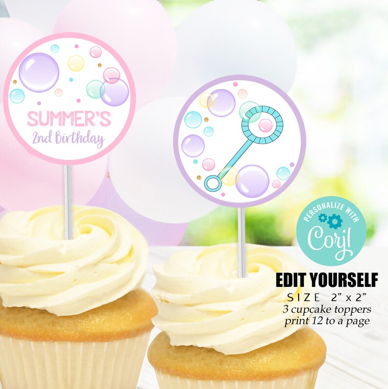 Bubbles Cupcake Toppers Instant Download Bubbles Cupcake Etsy