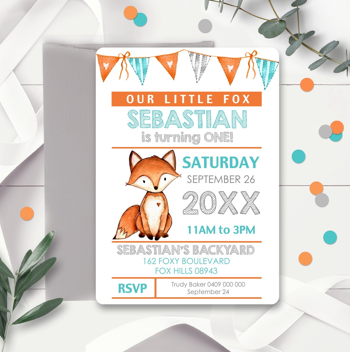 FOX INVITATION Instant Download FOX Invitation Boy Fox Etsy
