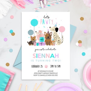 Dog Invitation Editable Puppy Party Invitation Printable Dog Pawty Invitation Girl Dog Birthday Invitation Puppy Pawty Invite Digital Dogs