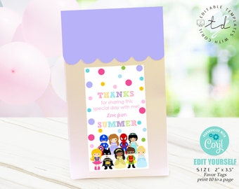 Princess Superhero Favor Tags: Editable Party Decorations (Digital Download)