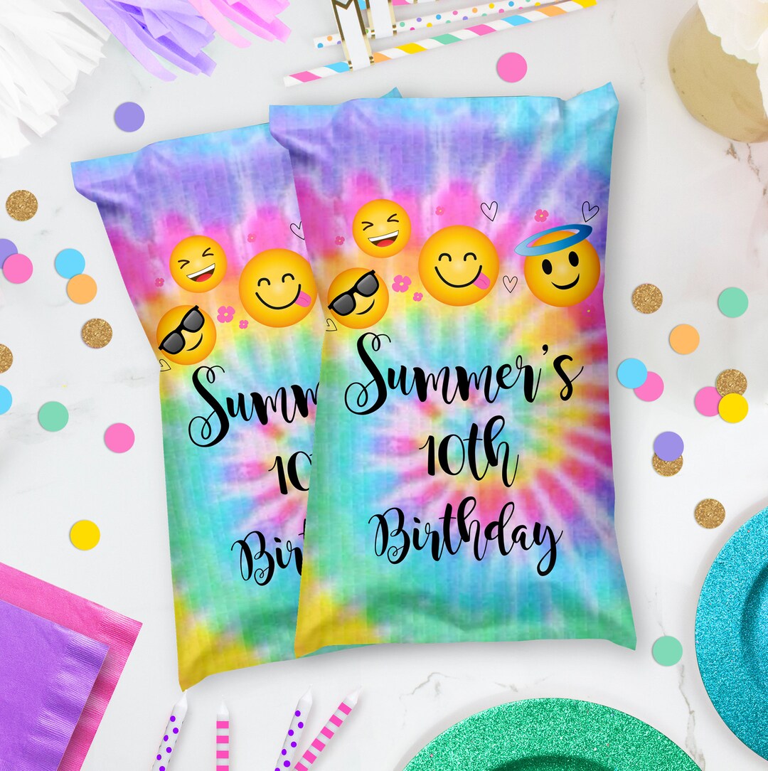 EMOJI Chip Bag Printable Emoji Tie Dye Chip Bag Editable Emoji Candy