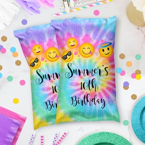 EMOJI Chip Bag Printable Emoji Tie Dye Chip Bag Editable Emoji Candy Bag Emoji Favors Printable Chip Wrapper Emoji Party Decorations Rainbow