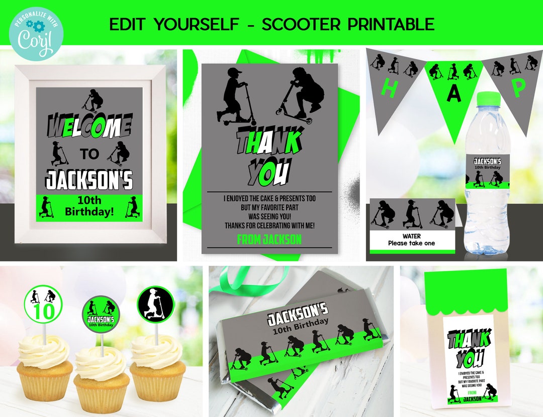 SCOOTER PARTY Package Instant Download Skate Park Printable Scooter