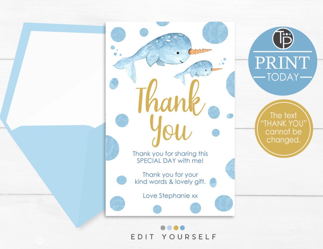 Narwhal THANK YOU Card Download Narwhal Thank You Cards Nawhal - Etsy