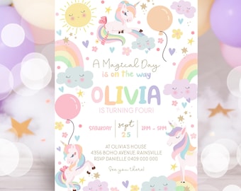 Rainbow Unicorn Birthday Invitation: Magical Party Evite (Digital Download)