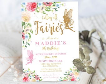 FAIRY INVITATIONS Fairy Birthday Invitation Flower Fairy Invitation Fairy Party Calling all Fairies Invitation Fairy Party Invitation Corjl