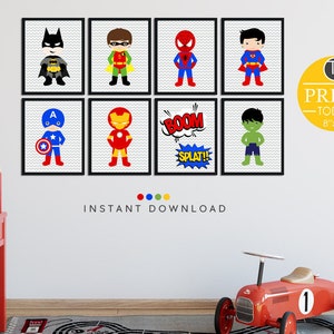 SUPERHERO WALL ART Superhero Prints Instant Download Superhero Bedroom Printable Superhero Wall Art Superhero Decorations Superhero Party