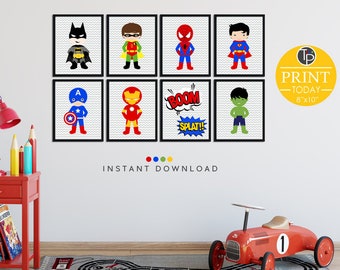 Láminas de superhéroes, decoración para dormitorio infantil (descarga digital)