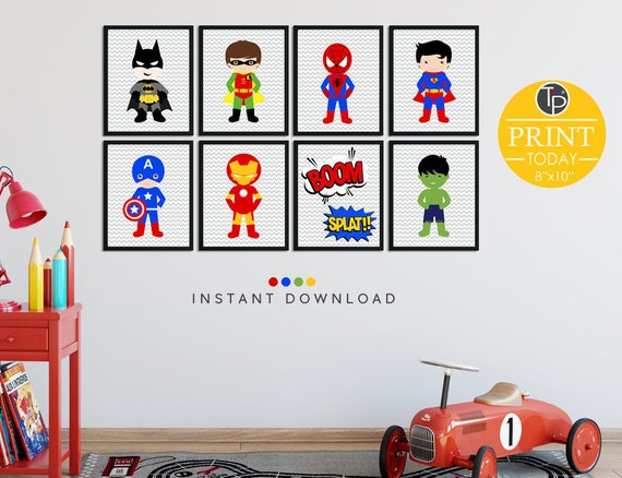 Superhero Wall Art Superhero Prints Instant Download Superhero Bedroom Printable Superhero Wall Art Superhero Decorations Superhero Party