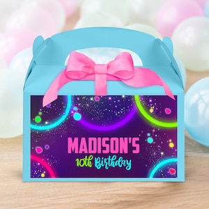 Editable Glow Gable Box Favor Label Glow Party Label Gift Box Glow Birthday Party Gable Box label Instant Download Neon Party Gable Box