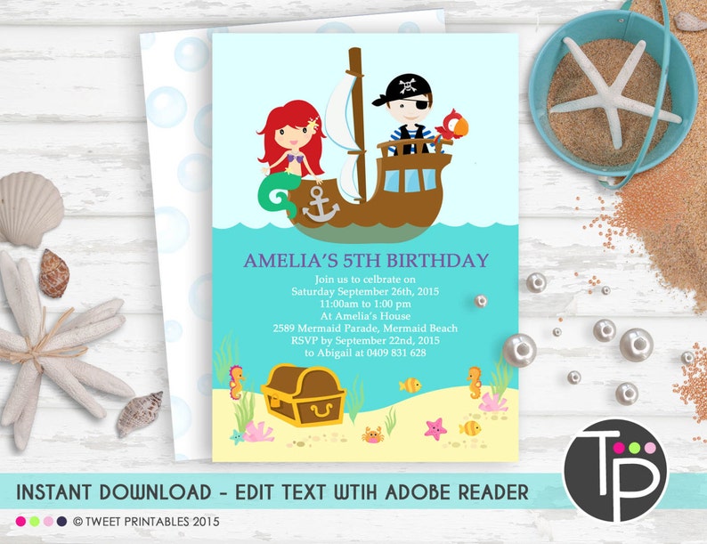 Mermaid Pirate Invitation Instant Download Mermaid Etsy