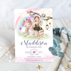 RAINBOW UNICORN Fairy Invitation Instant Download Unicorn Birthday Invitation Editable Rainbow Unicorn Party Fairy Unicorn Invite Digital