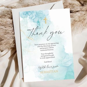 BAPTISM DANKE Karte Junge Taufe Danke Junge Taufe Danke Aquarell Danke Karte Taufe Gunst Blau Gold Taufe Danke B01
