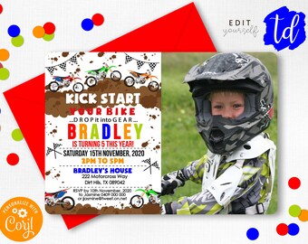 MOTORBIKE PHOTO INVITATION Instant Download Dirt Bike Invitation Editable Dirt Bike Party Motorbike Party Invitation Motocross Invite Corjl