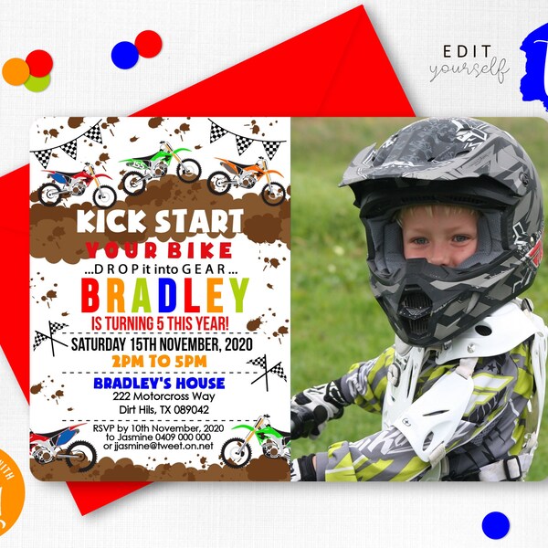 INVITATION PHOTO MOTO Téléchargement instantané Invitation moto cross modifiable fête moto cross Invitation fête moto Invitation motocross Corjl