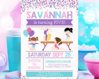 Gymnastics Birthday Party Invitation: Editable DIY Template (Digital Download)