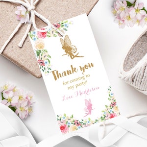 FLOWER FAIRY Favor Tag Editable Fairy Gift Tags FAIRY Printable Fairy Thank you Tags Fairy Garden Favor Tag Fairy Party decorations Flowers