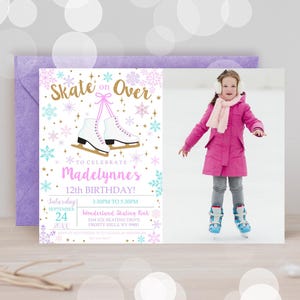 ICE SKATING PHOTO Invitation Ice Skating Birthday Invitation Winter Ice Skate Party Corjl Instant Download Editable Ice Skating Invitation