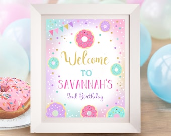 Donut Birthday Welcome Sign: Editable Two Sweet Party Decor (Digital Download)