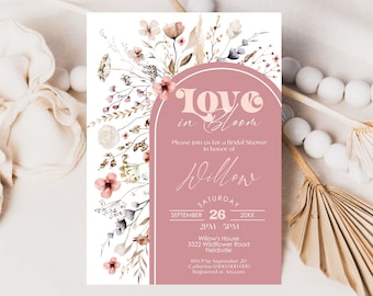 WILDFLOWER Bridal Shower Invitation Editable Wildflower Love in Bloom Invite Boho Wildflower Bridal Shower Invitation Editable Love in Bloom