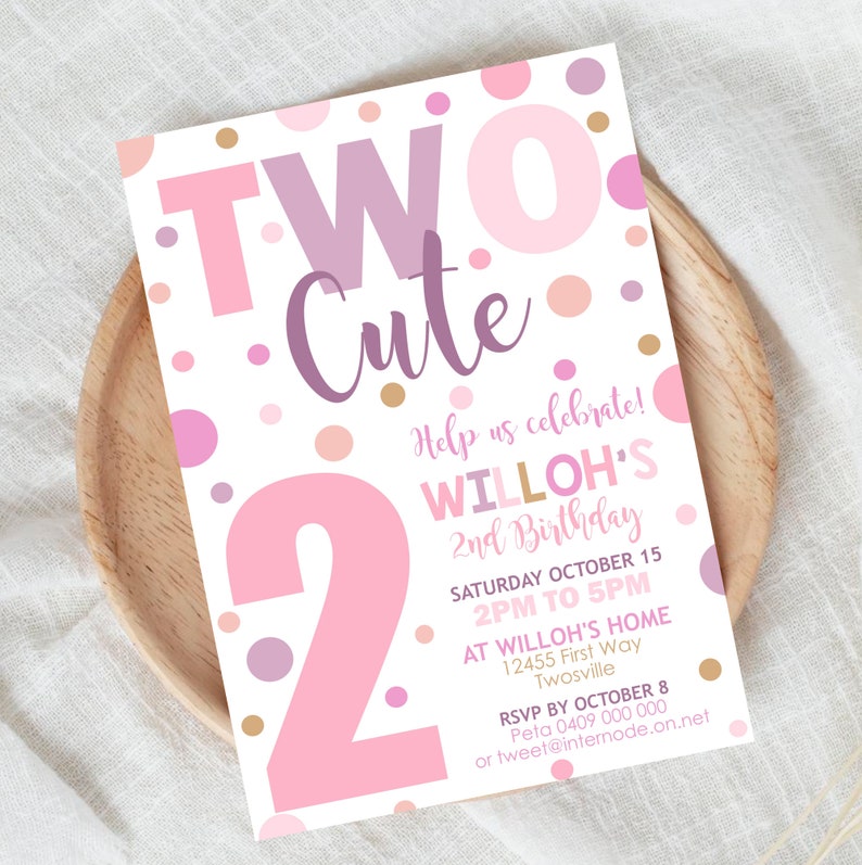 Two Birthday Invite Girl Two Birthday Invitation: Pink Confetti Spots 2 Evite (digital ...