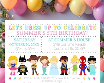 Costume Party Invitation: Dress Up Birthday Evite, Kids Party (Digital Download)