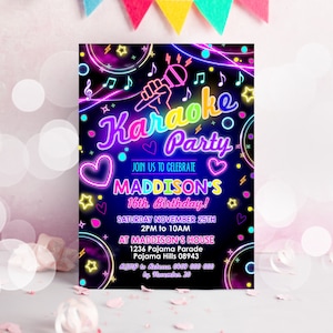 KARAOKE INVITATION Instant Download Neon Karaoke Birthday Invitation Karaoke Party Invite Digital Karaoke Invitation Glow Karaoke Invitation