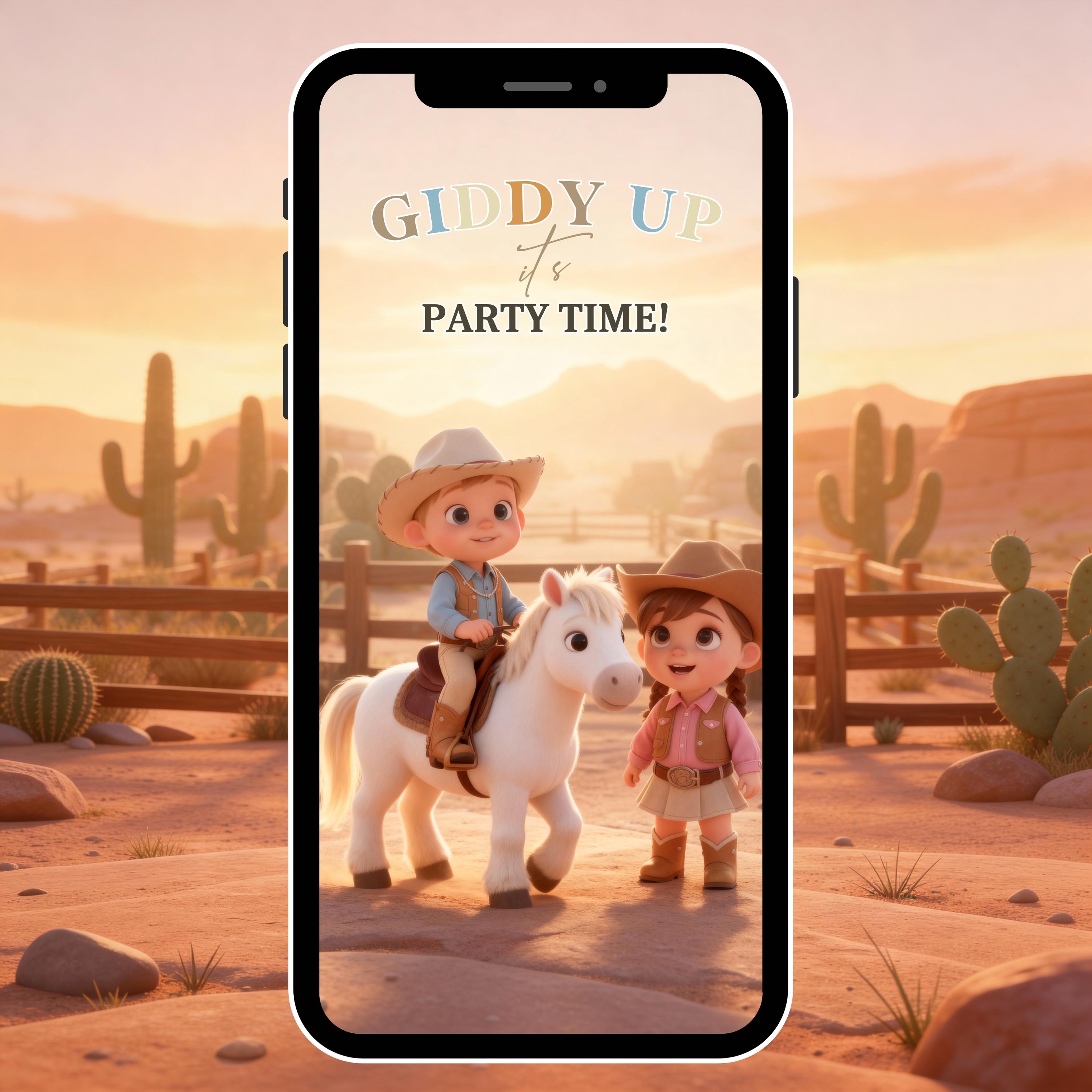 Cowboy First Birthday Video Invitation: Animated Western First Rodeo ...