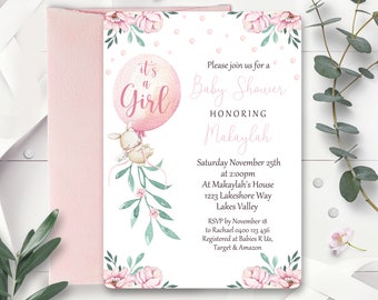 GIRL BABY SHOWER Invitation Editable its a Girl Baby Shower Invitation Balloon Baby Shower Instant Download Girl Baby Shower Invitation