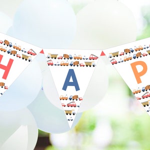 Transportation Birthday Banner | Editable Car Party Flags Template | Digital Download