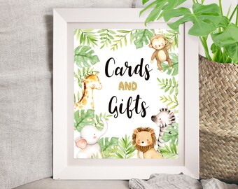 JUNGLE CARDS and GIFTS Sign Instant Download Jungle Animals Baby Shower Signs Jungle Animal Decorations Jungle Animals Cards and Gifts Sign