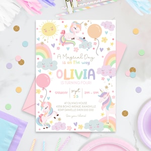 RAINBOW UNICORN Birthday Invitation Editable Magical Unicorn - Etsy
