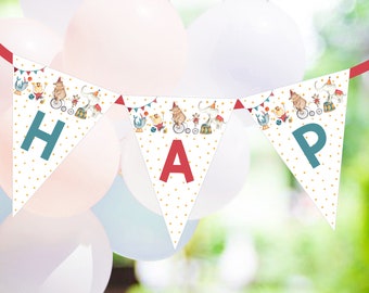 CIRCUS BUNTING Circus Party Flags Editable Circus Birthday Banner Corjl Carnival Happy Birthday Banner Editable Circus Party Banner