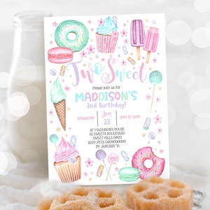 TWO SWEET INVITATION Sweets Party Invitation Candy Invitation Girl 2nd Birthday invitation Candy sweets Second Birthday Invitation Two Sweet