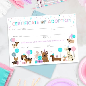 Certificat d&#39;adoption pour chien imprimable Certificat d&#39;adoption pour chien Certificat d&#39;adoption pour chiot Lets Pawty téléchargement certificat d&#39;adoption chien