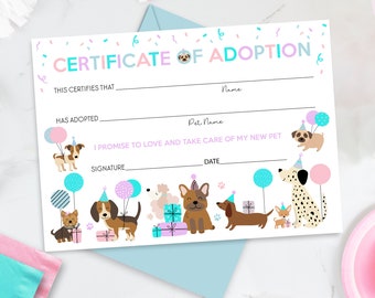 DOG CERTIFICATE of Adoption Printable Dog Adoption Certificate Puppy Certificate of Adoption Lets Pawty Adoption Certificate download Dog