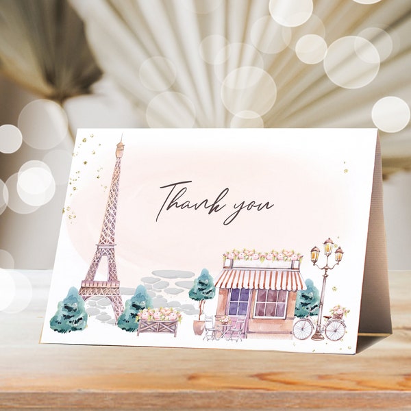 PARIS THANK You Card Printable Paris Cafe Folding Thank you Card Paris Street Thank you Blank Folded Paris Baby Shower Paris Patisserie