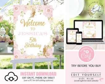 FAIRY WELCOME Sign Instant Download Welcome Sign Fairy Party Welcome Sign Fairy Party Decorations 16 x 20 Welcome Sign Editable Fairy Sign