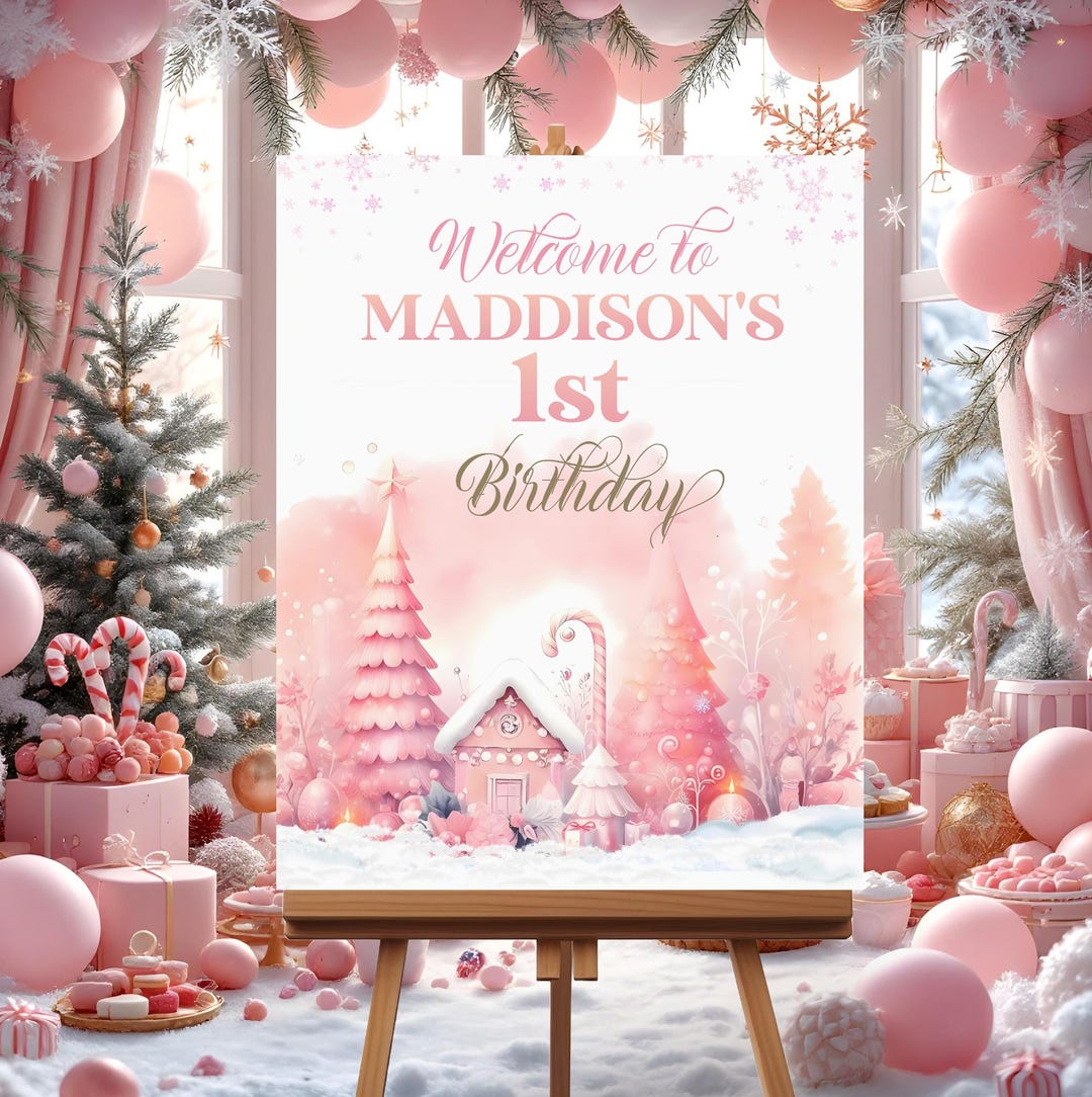 Winter Wonderland Welcome Sign: Editable 1st Birthday Party (digital ...