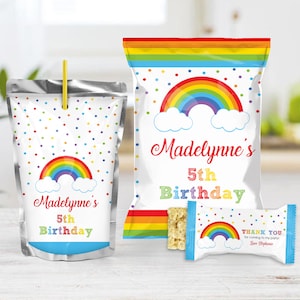 RAINBOW SNACK PACKAGE Bundle Rainbow Chip and Juice bag Rainbow Snacks Treat Bag Rainbow Rice Krispies labels Rainbow Chip Bag Printable