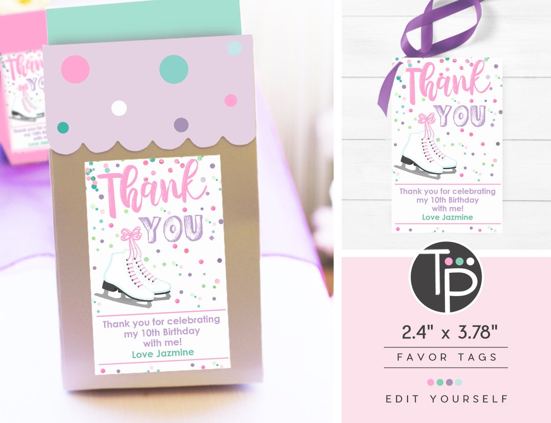 ICE SKATING Favor Tags, Instant Download, Iceskating Favor Tags, Girl