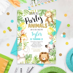 Jungle Party Animals Invitation Editable Jungle Animals Invitation Safari Birthday Invitation Party Animals Birthday Editable Jungle Corjl