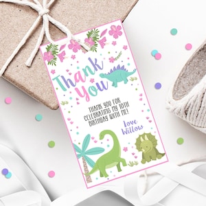 GIRL DINOSAUR FAVOR tag Editable Dinosaur Favor Tags Printable Dinosaur Gift Tag Corjl Girl Dinosaur Thank you Favor Tag Girl Dinosaur decor
