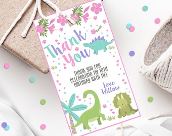 GIRL DINOSAUR FAVOR tag Editable Dinosaur Favor Tags Printable Dinosaur Gift Tag Corjl Girl Dinosaur Thank you Favor Tag Girl Dinosaur decor