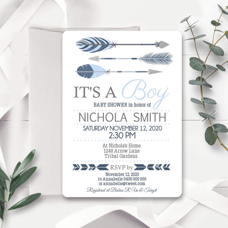 BOY BABY SHOWER Invitation Instant Download Baby Shower Invitation Arrow Baby Shower Editable Tribal Baby Shower Invite Boho Boy Invite 0264 