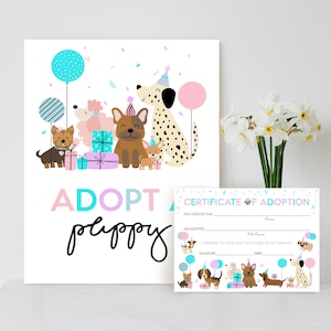 ADOPTEZ UN Certificat Chiot Imprimable Chiot Pawty Jeu Adoptez un Chiot Certificat Imprimable Chien Pawty Adoptez un Chiot Certificat Sign Dog Party