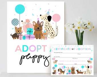 ADOPT A PUPPY Certificate Printable Puppy Pawty Game Adopt a Puppy Certificate Printable Dog Pawty Adopt a Puppy Certificate Sign Dog Party