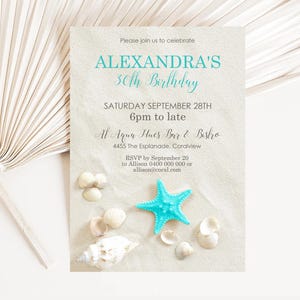 BEACH INVITATION Instant Download SHELL Invitation Beach Party Invitation Aqua Shells Party Invitation Editable Summer Invitation Template