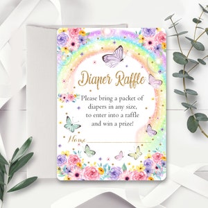 BUTTERFLY DIAPER RAFFLE Card Téléchargement instantané Diaper Raffle Card Imprimable Rainbow Butterfly Diaper Ticket Rainbow Butterfly Baby Shower