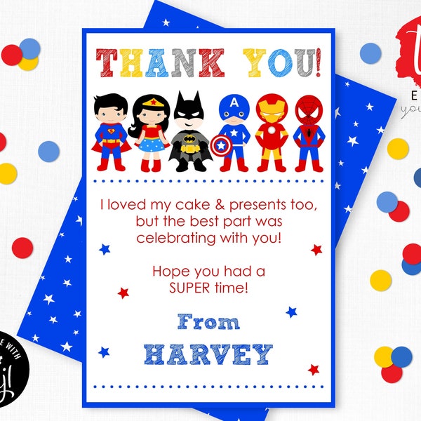 Superhero THANK YOU CARD Instant Download Superhero Thank you Superhero Party Thank you Boy Thank you Cards Editable Superhero Thank you